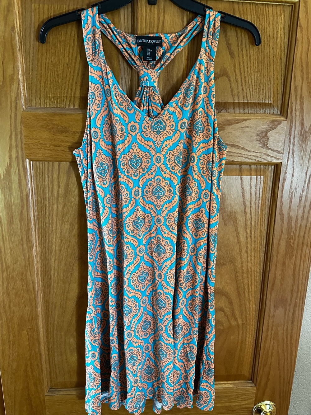 Cynthia Rowley Orange and Teal Twist-Back Printed Midi Dress